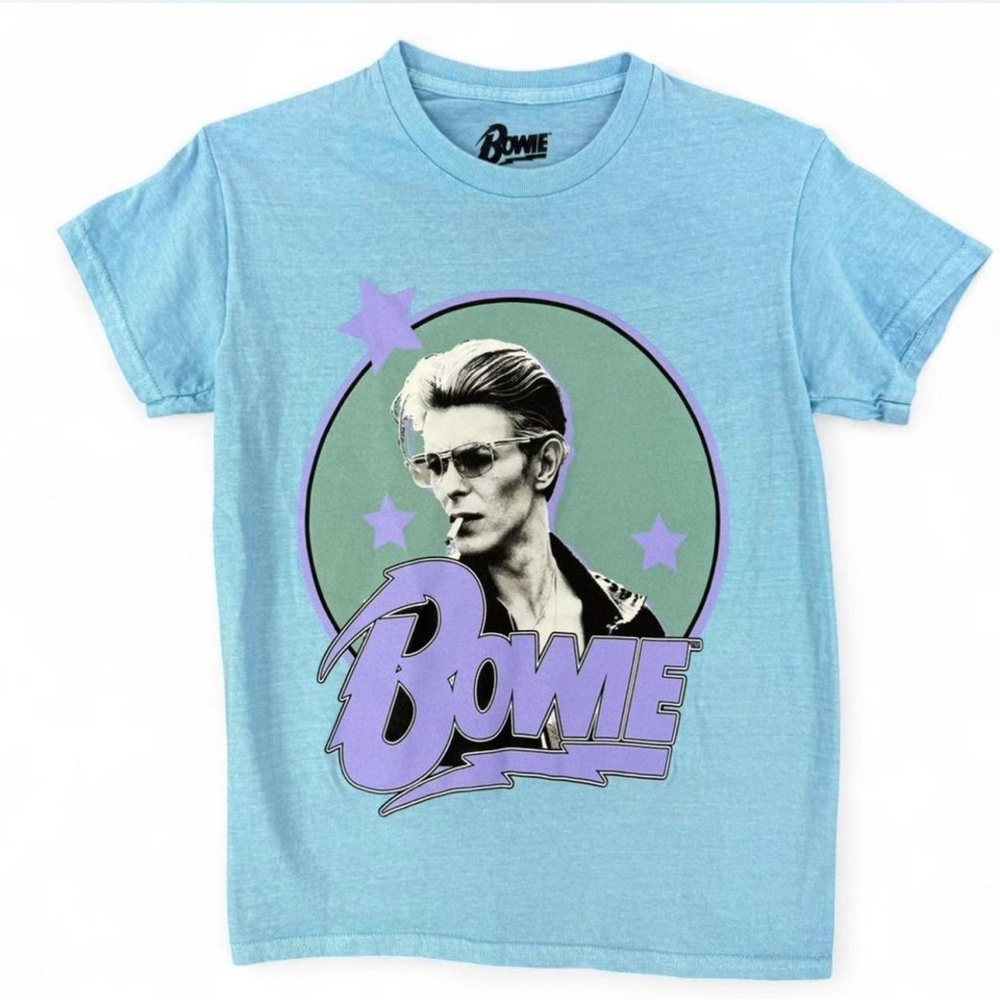 David Bowie Steve Schapiro Photograph Graphic T-Shirt Blue Size Small